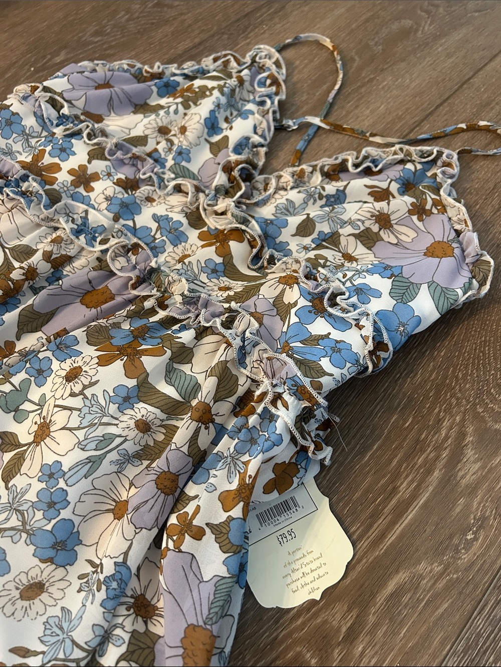 Floral Tiered Spaghetti-Strap Dress in White and Blue